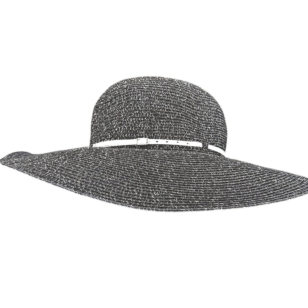 August Black Metallic Woven Sun Hat Oversized Wide Brim Coastal Chic